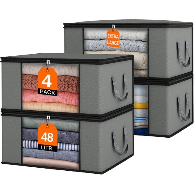 BAKAJI Σετ 4 Πτυσσόμενων Δοχείων 48lt (50 x 35 x 28 cm) με Ενισχυμέ...