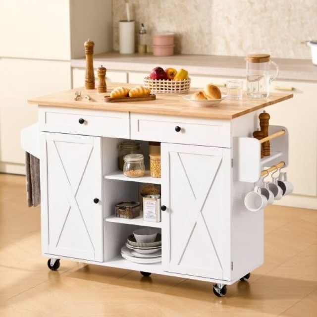 VEVOR Κουζίνα Νησίδα Καρότσι - 132cm με Αποθηκευτικό Ντουλάπι και Σ...
