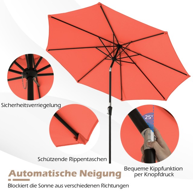 Costway Πορτοκαλί Κηπαίος Ομπρέλα 303 cm με Στρόφαλο και Ρυθμιζόμεν...