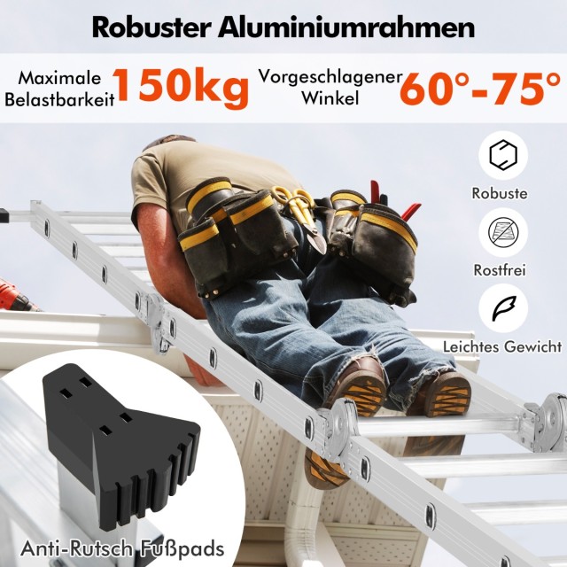 Costway Πολυχρηστική Σκάλα 4,6μ με Ασφαλή Κλείδωμα & Αντιολισθητικά...