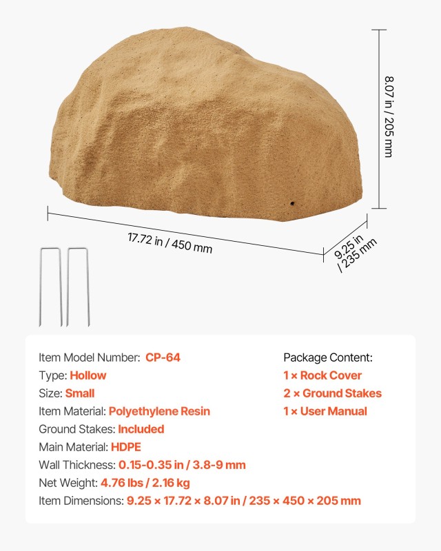 VEVOR Κάλυμμα Ψεύτικου Βράχου 9.25 x 17.72 x 8.07 in, Ρεαλιστική Υφ...