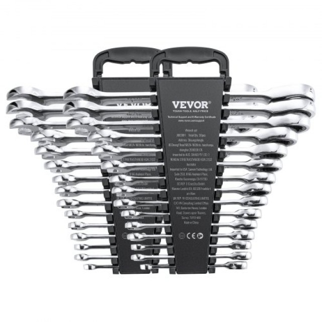 VEVOR Σετ Γερμανικών Κλειδιών 30 Τεμαχίων SAE 1/4 έως 1, Μετρικό 8-24mm με Οργανωτική Βάση ZXBSTZGDK30P60DO5V0