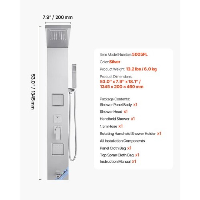 VEVOR Σύστημα Ντους Πύργου Ανοξείδωτου με Ρύθμιση και Μασάζ FTYS304... VEVOR Σύστημα Ντους Πύργου Ανοξείδωτου με Ρύθμιση και Μασάζ FTYS304...