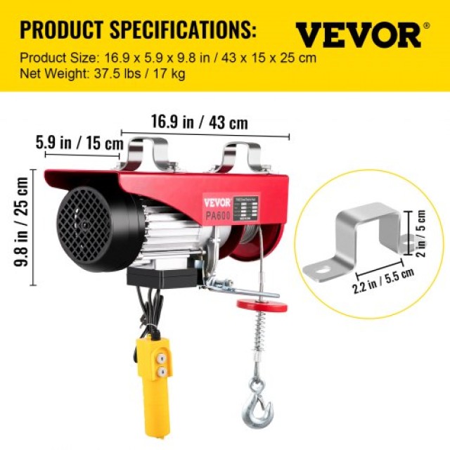 VEVOR Ηλεκτρικός Γερανός Ανύψωσης 600kg για Σκαλωσιές και Γκαράζ 13...