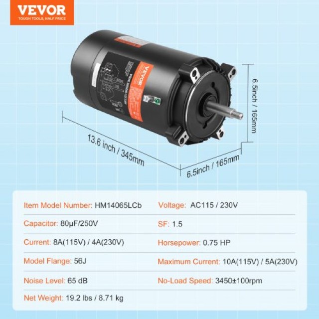Αντλία Πισίνας VEVOR 0.75HP 115/230V  YCBDJ075HP56ZQBCKV9