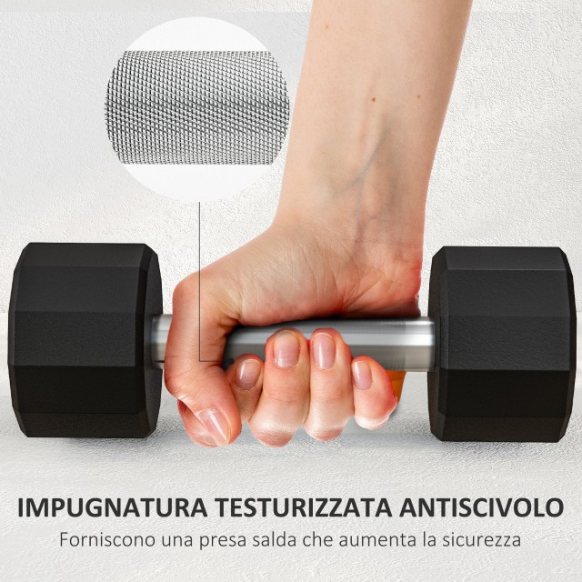 SPORTNOW Σετ 2 Αλτήρες 12 Πλευρών 5 κιλών από Μέταλλο και Καουτσούκ με Αντιολισθητική Λαβή 25x9.5x9.5 εκ Μαύρο A91-343V02BK
