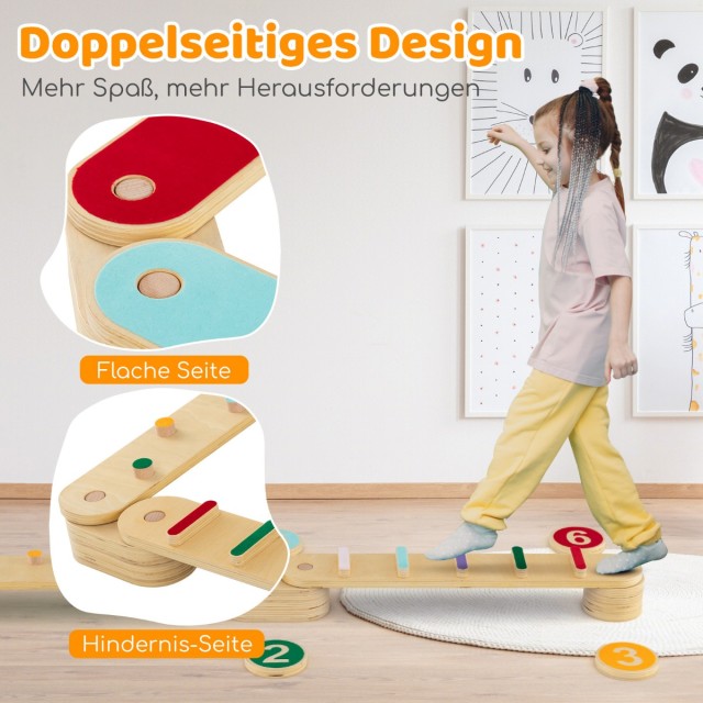 Costway Παιδική Ισορροπία DIY Πολύχρωμος Δοκός με 6 Πέτρες Ισορροπί...