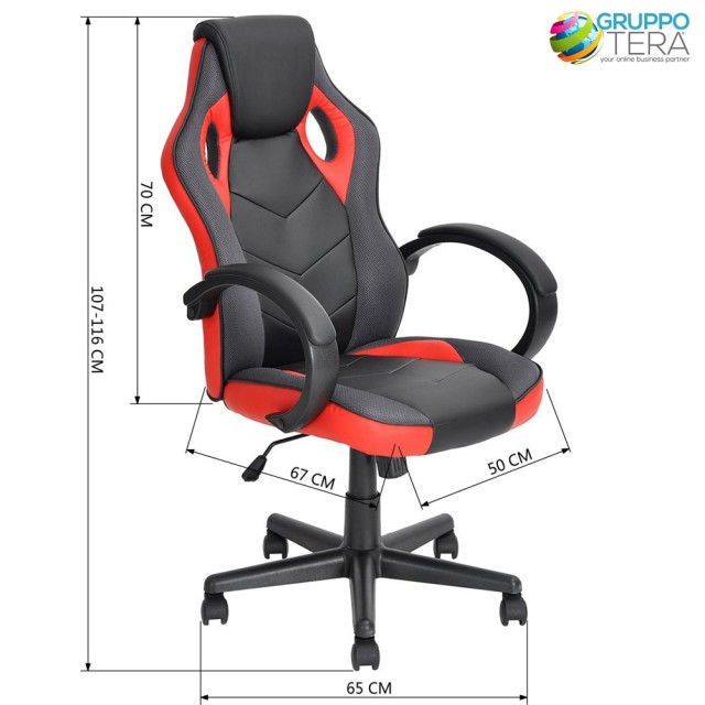 BAKAJI Καρέκλα Gaming  με Ρόδες - Κόκκινο Αγωνιστικό Στυλ 02815937