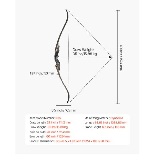 VEVOR Σετ Τόξου 60in Takedown Recurve Ξύλινο 35 lbs για Κυνήγι και ...