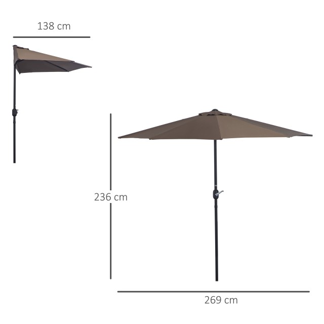 Outsunny Space-Saving Mezzaluna Wall Ombrella με άνοιγμα μανιβέλας, καφές 84D-007CF