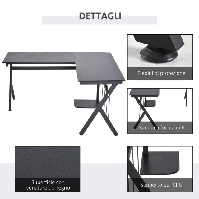 Γωνιακό γραφείο HomCom σε ξύλο, μαύρο, 155x130x76cm A2-0081