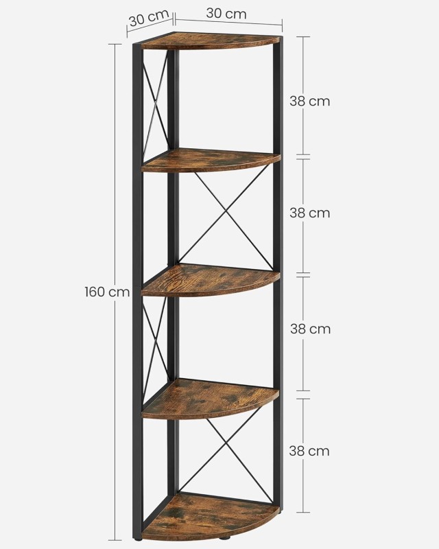 Γωνιακή Ραφιέρα 5 Επιπέδων 30 x 30 x 160cm– Vintage Καφέ/Μαύρο  LLS...