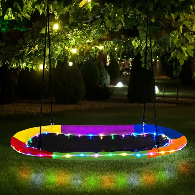 Costway Οβάλ Κούνια Δίσκου με LED Φώτα, Ανθεκτική έως 317 kg, Ρυθμι...