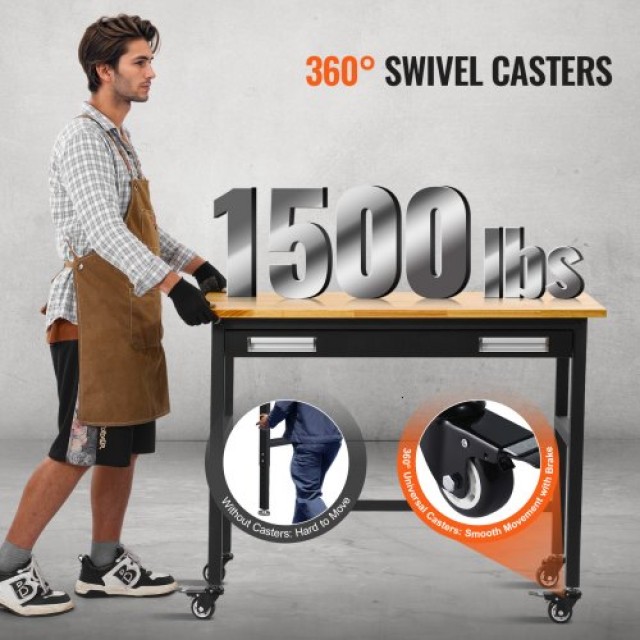 VEVOR 48 Πάγκος Εργασίας με Ρόδες και Συρτάρι 1500 lbs  LDSGZTSM4824MOD2JV0
