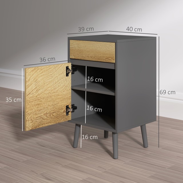 HOMCOM Μοντέρνο Κομοδίνο 40x39x69 εκ, Σκούρο Γκρι και Ξύλο 831-966V...