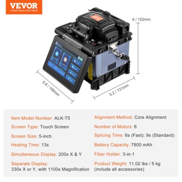 VEVOR  Συγκολλητής Ινών 6 Κινητήρες Πυρήνας 6s Οθόνη 5  GXRJJTJLSXXD04NNTV2