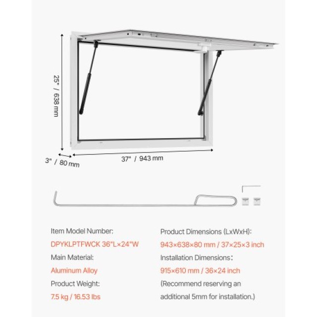 VEVOR Σερβιτόριο Παράθυρο Αλουμινίου για Φορτηγά Τροφίμων 92x61 εκ....