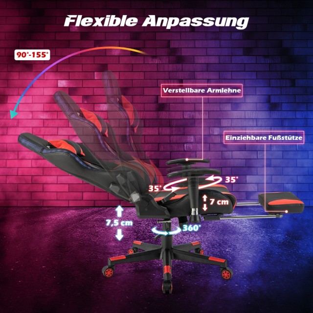 Costway  LED Φωτιζόμενη Καρέκλα Gaming με Ρυθμιζόμενα Χαρακτηριστικά και Άνετη Σχεδίαση CB10483RE
