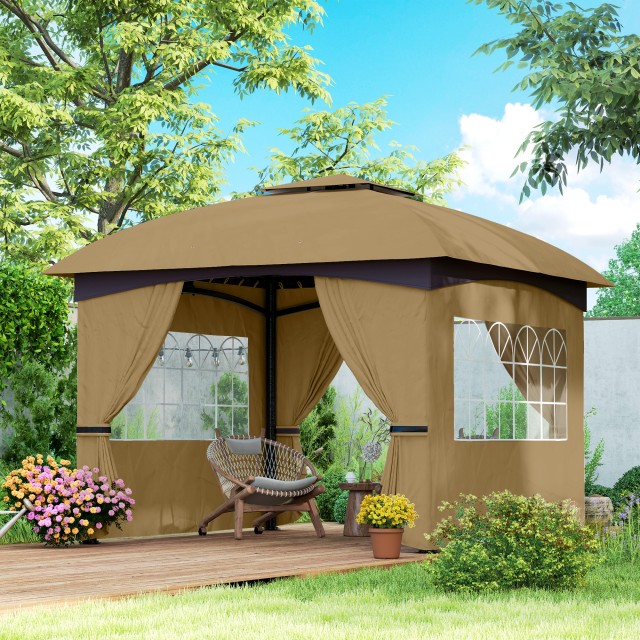Outsunny Outsunny Κιόσκι Κήπου 3.4x3.4m με Τοίχους, Προστασία UV και Διπλής Στέγης, Μπεζ 84C-554V00BG