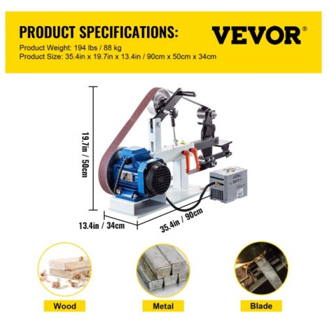 VEVOR Επιτραπέζιος Τροχός & Ταινιολειαντήρας 1.5KW, Ρυθμιζόμενη Ταινία, 0-2800Rpm  1.5KWTSSGJ0000001V2