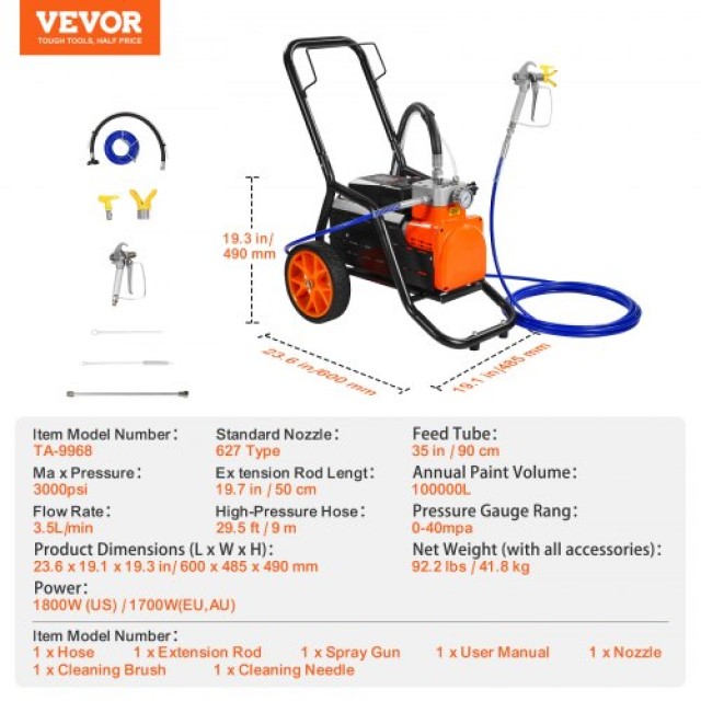 VEVOR Ηλεκτρικός Ψεκαστήρας Χρώματος 1700W  GMSGYWQPTJ301ILZ4V2