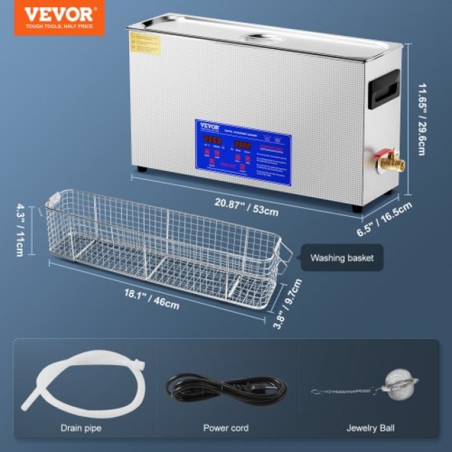 VEVOR  Καθαριστής Υπερήχων 10L 300W με Χρονοδιακόπτη & Θερμαντήρα S...