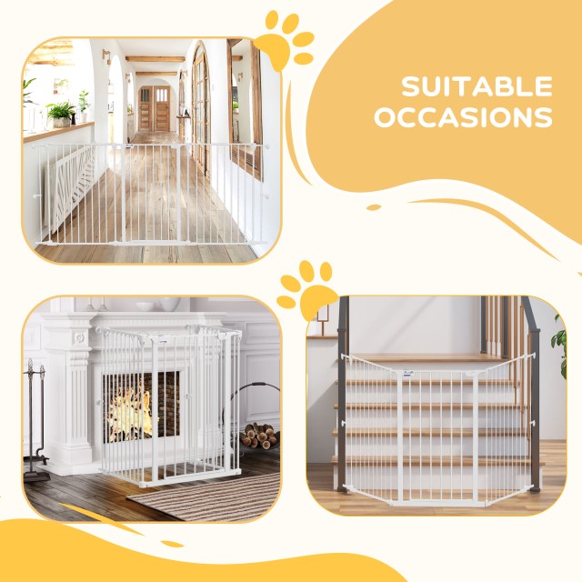 PawHut 3-Panel Medium Dog Gate με διπλό σύστημα κλειδώματος, 206x90cm, Λευκό D06-186V00WT