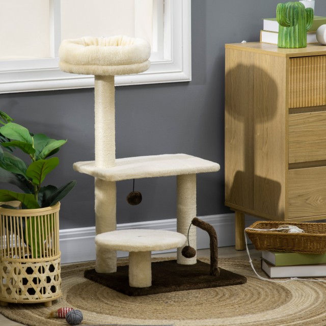 PawHut Cat Scratching Post με Sisal Post, Perch and Play Balls, Chipboard και βελούδινο, 44x38x74 cm D30-562V00BG