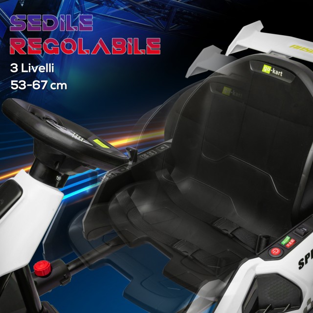 HOMCOM Electric Go Kart για παιδιά 6-12 ετών 24V 12km/h με ρυθμιζόμενο κάθισμα, λευκό 370-287V90WT