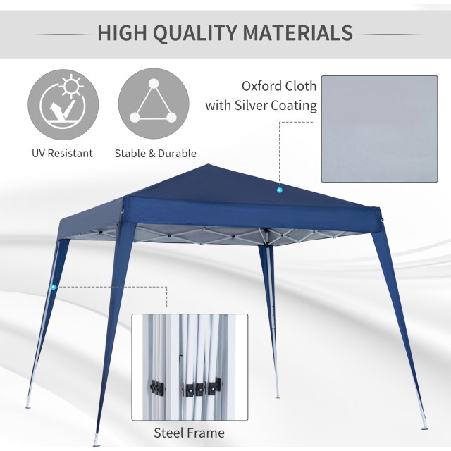 Outsunny Folding Garden Gazebo 2,4x2,4m με Ατσάλινο Κατασκευή και Αντιανεμικά Σχοινιά, Μπλε 840-159BU