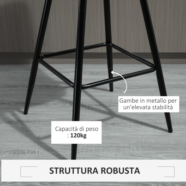 HOMCOM Σετ 2 σκαμπό μπαρ Καρέκλες με ταπετσαρία Nordic Style Γκρι βελούδο 835-271GY