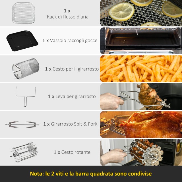 HOMCOM Air Fryer 8 in 1 11 Lit 1800W, με αξεσουάρ και οθόνη LED 32x35,6x37,9 cm Μαύρη 800-121