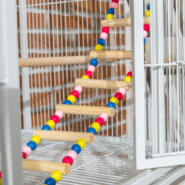 PawHut Bird Cage από ατσάλι και PP με κουρτίνες, παιχνίδια, δοχεία φαγητού και δίσκο, 83x53x180 cm, λευκό D10-089V00WT