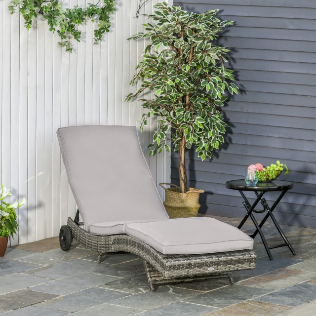 Ξαπλώστρα κήπου Outsunny σε PE Rattan με ρυθμιζόμενη πλάτη και μαξιλάρι, 207x70x70cm, γκρι 862-030GY