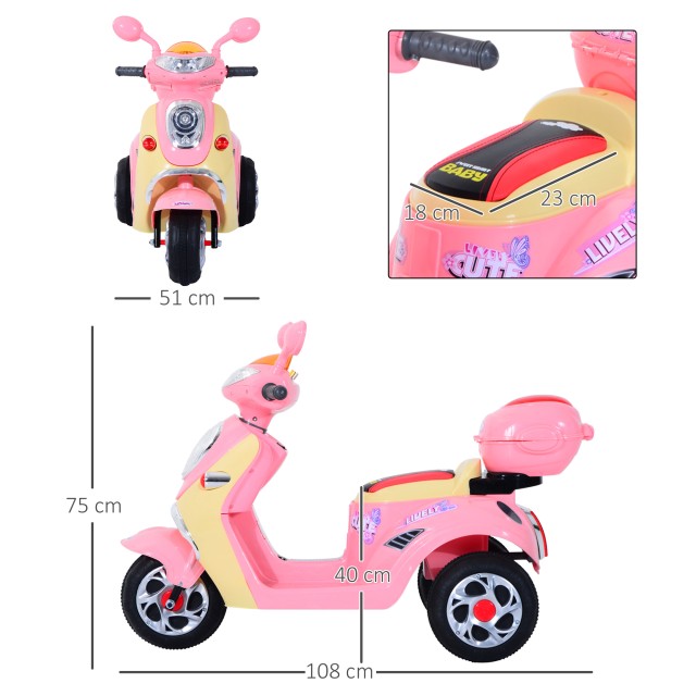 Homcom Scooter για Παιδιά Ηλεκτρικό τρίκυκλο για κορίτσια 6V με φώτα και μουσική, ροζ 370-013