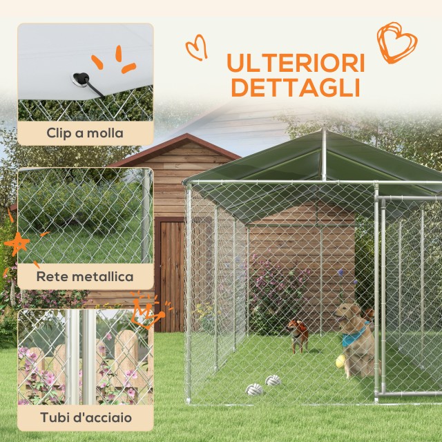 PawHut Outdoor Dog Kennel με αδιάβροχη οροφή από ύφασμα και ατσάλι Oxford, 6x2,3x2,3 m, ασήμι D02-179V02SR