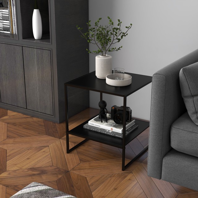 Τραπεζάκι σαλονιού HOMCOM Industrial Style σε ατσάλι με 2 ράφια, 40x40x45cm, Μαύρο 839-839V00BK