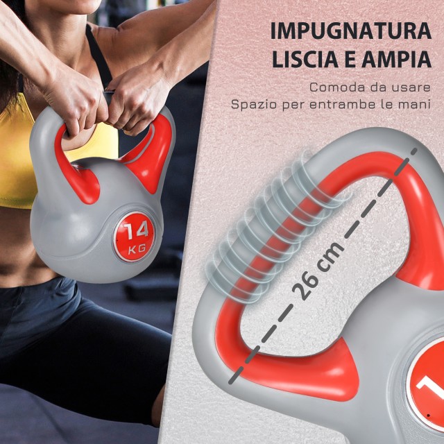 SPORTNOW Kettlebell 14kg σε PU και Sand με επίπεδη βάση και λαβή για Deadlifts, Squats και Lifts, 26x18x32 cm, Κόκκινο A91-255V06RD
