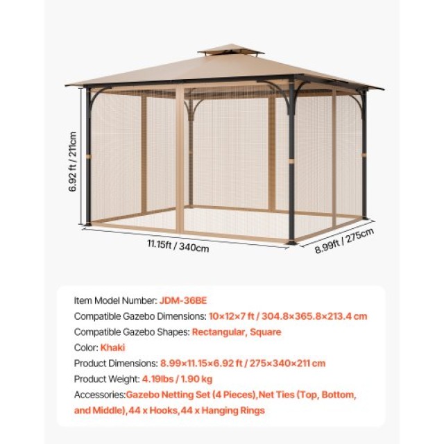 VEVOR Αντικατάσταση Δικτυωτού Δικτύου Κιόσκι 10x12x7 ft LTWZDL10FT1... VEVOR Αντικατάσταση Δικτυωτού Δικτύου Κιόσκι 10x12x7 ft LTWZDL10FT1...