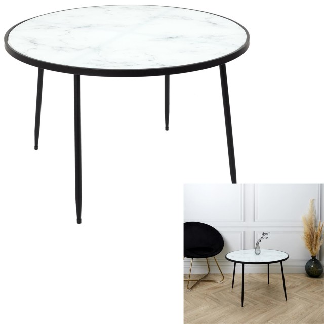Μεταλλικό Τραπεζάκι Σαλονιού 75 x 75 x 48 cm με Εφέ Μαρμάρου HD5166 Home Deco Factory