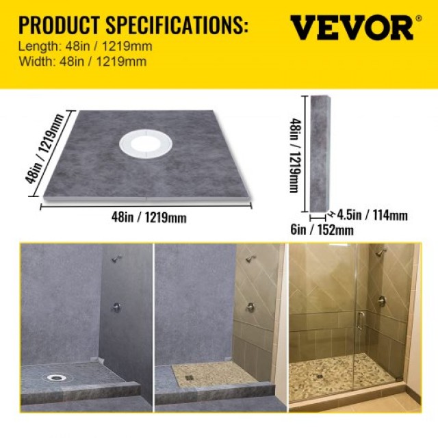 Σετ Αδιαβροχοποίησης Ντουζιέρας VEVOR 48x48 με Κεντρική Αποχέτευση PVC  LYDZT48X48PVCBSSLV0