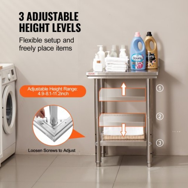 Τραπέζι Εργασίας VEVOR 60x60x88cm Ανοξείδωτο με Κάτω Ράφι για Επαγγελματική Κουζίνα  60X60X88CFGZTTZT1V0