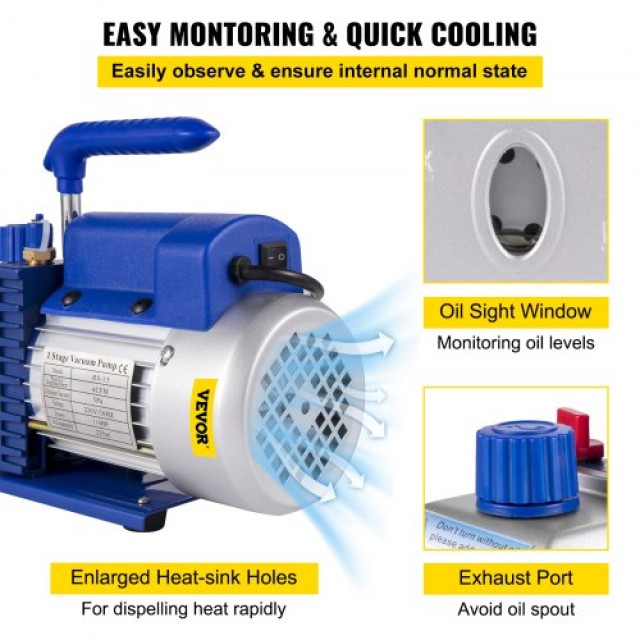 VEVOR  Σετ Αντλίας Κενού 4CFM 1/3HP με Μανόμετρο για Ψυκτικά R134a 4CFM1/4HPZKB1F001V2