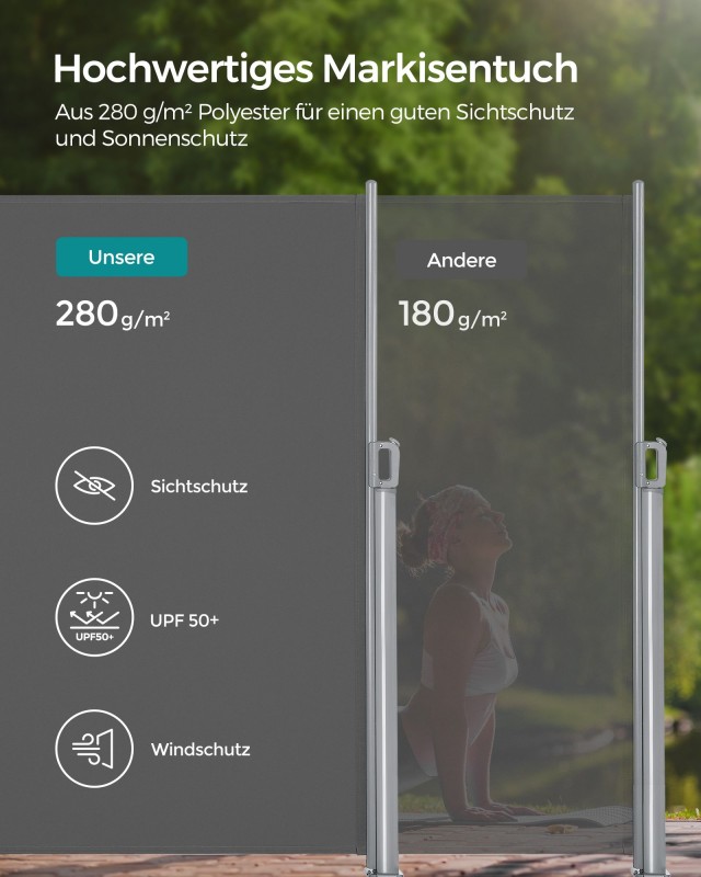SONGMICS Πλευρική Τέντα  για Μπαλκόνι και Βεράντα 160 x 400 cm , Γκ...