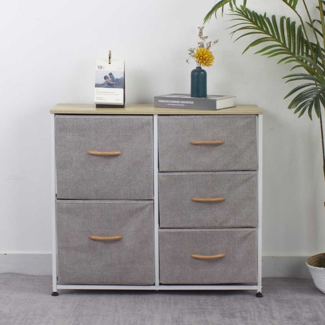 BAKAJI Ανθεκτική Συρταριέρα με 5 Συρτάρια Υφασμάτινη Γκρι Ανοιχτό κ...