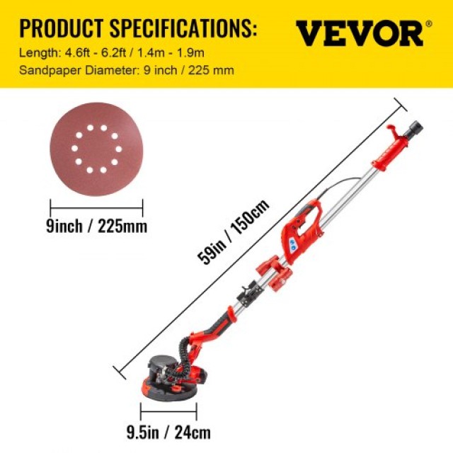 Ηλεκτρικό Τριβείο Γυψοσανίδας VEVOR 750W με LED και Σακούλα Απορρόφησης  QMDMJ750WZDZKDDT1V2