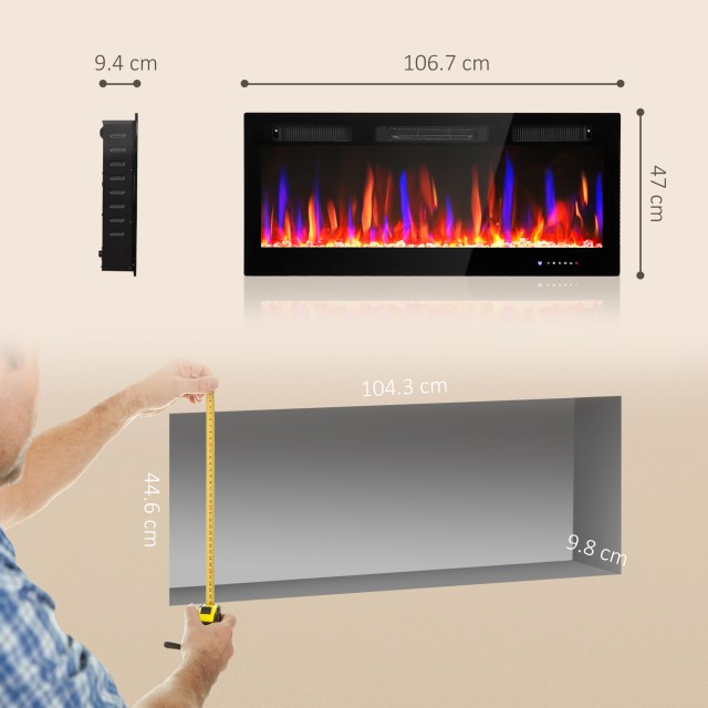 HOMCOM Ενσωματωμένο Ηλεκτρικό Τζάκι με Ανεξάρτητη Φλόγα, 3 Λειτουργ...