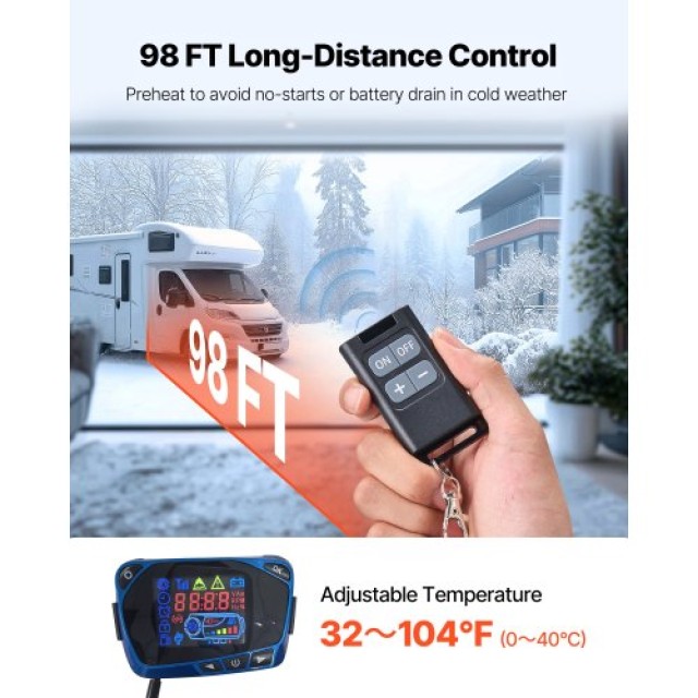 VEVOR Θερμαντήρας Αέρα Πετρελαίου 8 kW DC 12-24 V με Μπλε LCD Οθόνη...
