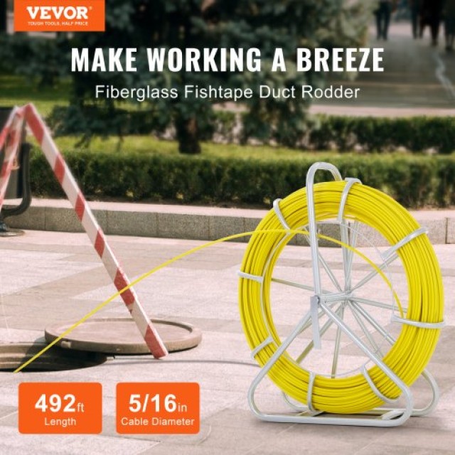 VEVOR Ταινία Ψαρέματος Fiberglass, 150m, 8mm, Μεταλλική Βάση, 3 Κεφ...