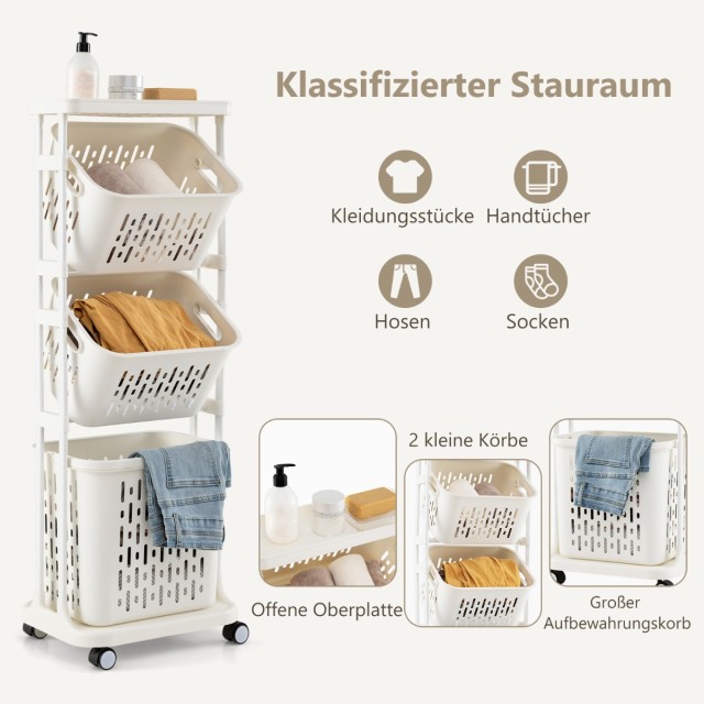 Costway Τρόλεϊ Καλάθι Ρούχων 3 Επιπέδων με Ρόδες και Λαβή JZ10267WH